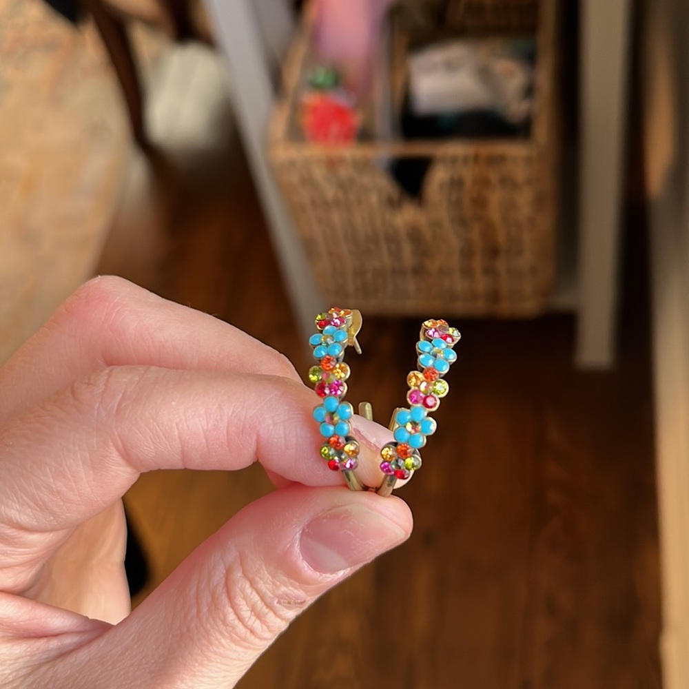 Micha Negrin Flower Half Hoop Earrings